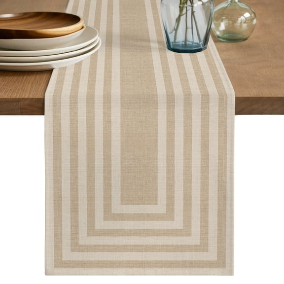Beige White Geometric Table Runner 60 Inches Long,Square Minimalist Modern Vintage Kitchen Dining Burlap Linen Tablerunner for Small/Round/Square/Wedding/Coffee/Dining Table Party Home Décor 13 x 60