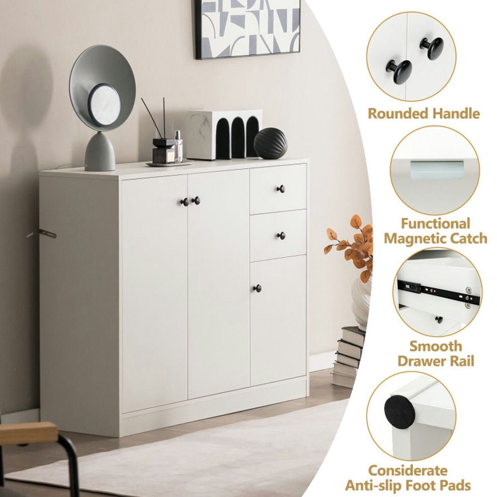Finihen Kitchen Storage Cabinet, Buffet Sideboard, Modern Buffet Sideboard with 2 Pull-out Drawers and Adjustable Shelf, for Dining Room, Kitchen, Living Room, White Finihen Kitchen Storage Cabinet, Buffet Sideboard, Modern Buffet Sideboard with 2 Pull-out Drawers and Adjustable Shelf, for Dining Room, Kitchen, Living Room, White