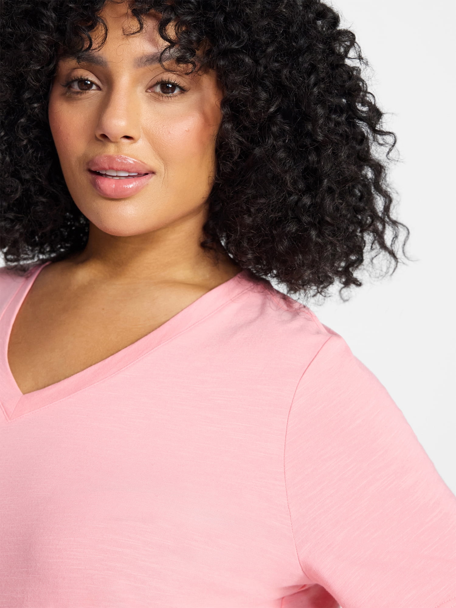 Terra & Sky Women's Plus Size V-Neck Tee with Short Sleeves, Size 0X-5X