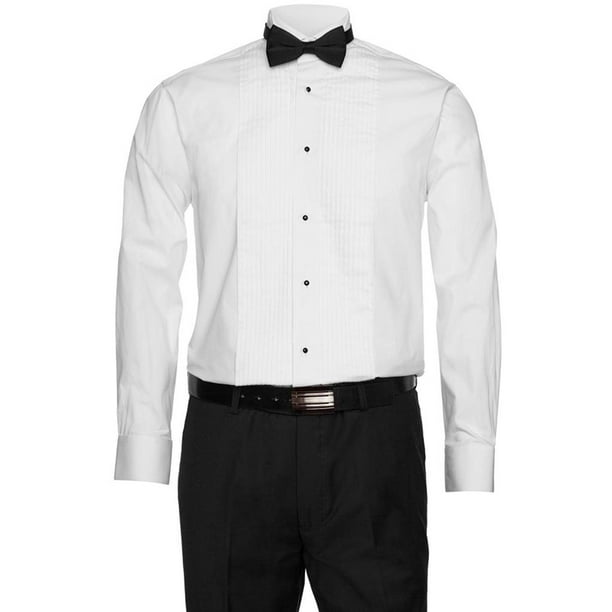 Gentlemens Collection Mens White Tuxedo Shirt 1/4 inch Pleats with Bow
