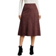 thumbnail image 2 of IUYRTFE Women's Faux Suede Midi Skirt High Waist Elastic Back A Line Flared Skirt with Zipper, 2 of 8