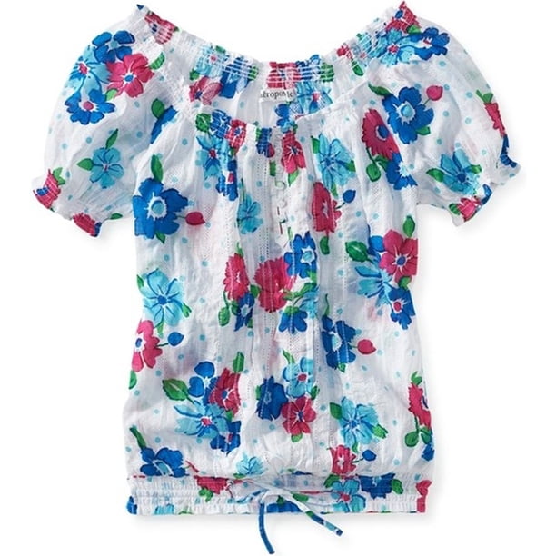 Aeropostale Womens Floral Peasant Henley Shirt, Blanco, Mediano Aeropostale henley