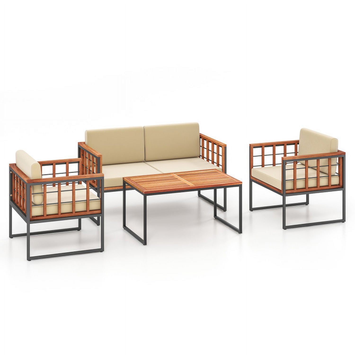 Aimee Lii 4 Pieces Acacia Wood Outdoor Sofa Set for Balcony Porch Backyard Poolside, Outdoor Patio Set Aimee Lii 4 Pieces Acacia Wood Outdoor Sofa Set for Balcony Porch Backyard Poolside, Outdoor Patio Set