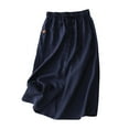 thumbnail image 2 of Karight Linen Skirts for Women Spring Summer A Line Flowy Casual Drawstring High Waist Button Down Midi Skirts with Slit, 2 of 7