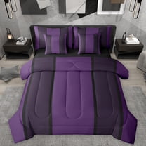 Homewish Modern Geometric 7pcs Bedding Comforter Set,Abstract Striped Lines Queen Bedding Sets,Purple Black Queen Sheet Sets For Adults,Microfiber Bedroom Decor Reversible