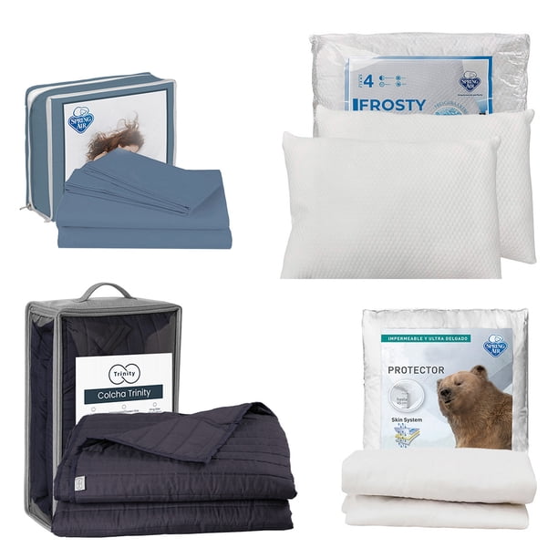 Colcha King Size Acabado Ultrasónico Trinity Azul Marino + Protector de colchón + Juego de Sábanas + Almohada Frosty 2