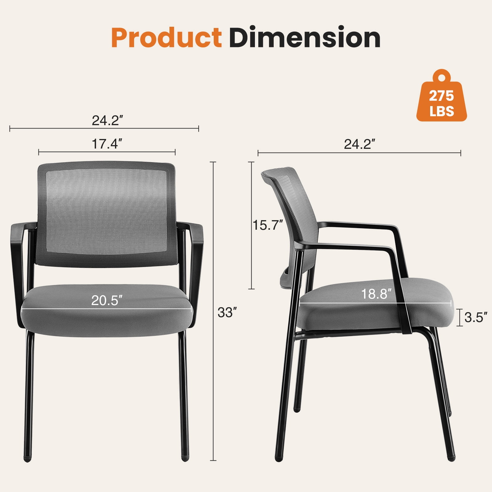 YYAo Mesh Back Stacking Task Chair with Upholstered Fabric and Sturdy Metal, Office Chair Ergonomic Desk Chair for Home Ofiice, Living Room, Study Room, Bedroom, Gray