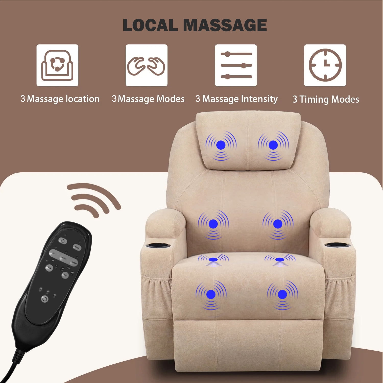 Homall Swivel Rocking Recliner Chair Massage Fabric 360 Swivel Rocker Recliner Living Room Chair Home Theater Seating,Fabric Beige
