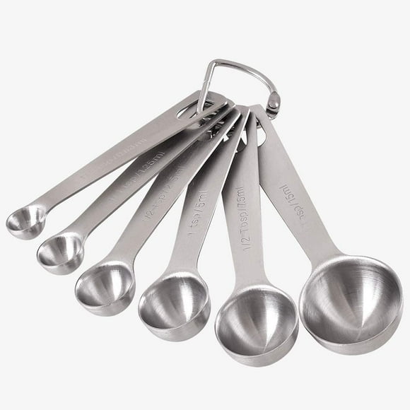 6 PCS , Stainless Steel Metal Kitchen Measuring Tools Set for Dry and Liquid Ingredients-1/8 tsp, 1/4 tsp, 1/2 tsp, 1 tsp, 1/2 Tbsp & 1 Tbsp Silver