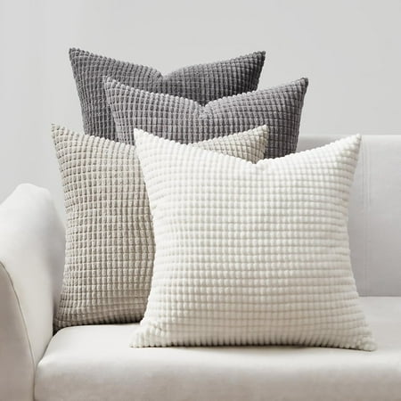 

Grey Couch Pillow Covers for Living Room 16x16 Set of 2 Mid Century Modern White Neutral Corduroy Corn Throw Pillows Rustic Square Bench Chair Cushion(18 Inch/Dark Gray)