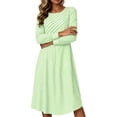 thumbnail image 4 of GUACER Women's Striped Midi Dresses Side Slit Knit Long Sleeve Round Neck Loose Casual Dresses for Vacation Lounge Gift, 4 of 7