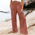 thumbnail image 3 of Linen Palazzo Pants for Women High Waist Tummy Control Wide Leg Pant Summer Flowy Loose Pull On Lounge Trousers 2026, S, 3 of 5