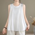 thumbnail image 2 of Summer Sleeveless Top for Women Lightweight Linen Knit Tank with Subtle Pleats Breezy Warm Season Wardrobe White L, 2 of 5