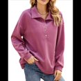 thumbnail image 1 of Sudadera Tipo Túnica de Larga Holgada para Mujer, Cuello Abotonado, Color Liso, para Invierno Oscuro S, 1 of 7