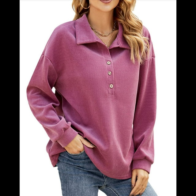 Sudadera Tipo Túnica de Larga Holgada para Mujer, Cuello Abotonado, Color Liso, para Invierno Oscuro XL