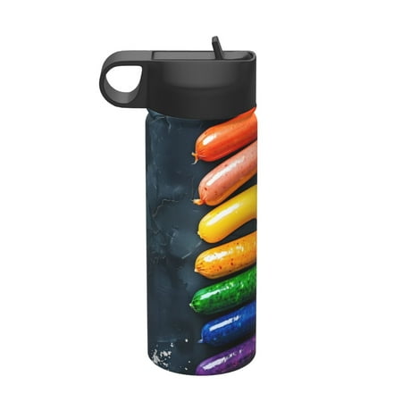

Gaeub Rainbow Sausages On Dark Slate Printed 18oz Sports Insulated Kettle With Straw Sports Insulated Bottle Water Bottle For Running Hiking Cycling Climbing Mens Womans Insulated Water Bottle