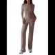 thumbnail image 2 of Conjuntos de 2 Piezas para Mujer, Larga, Cuello Redondo, Pantalones Acampanados de Cintura Alta, Conjuntos de Chándal, Ropa de Calle. Camello L, 2 of 10