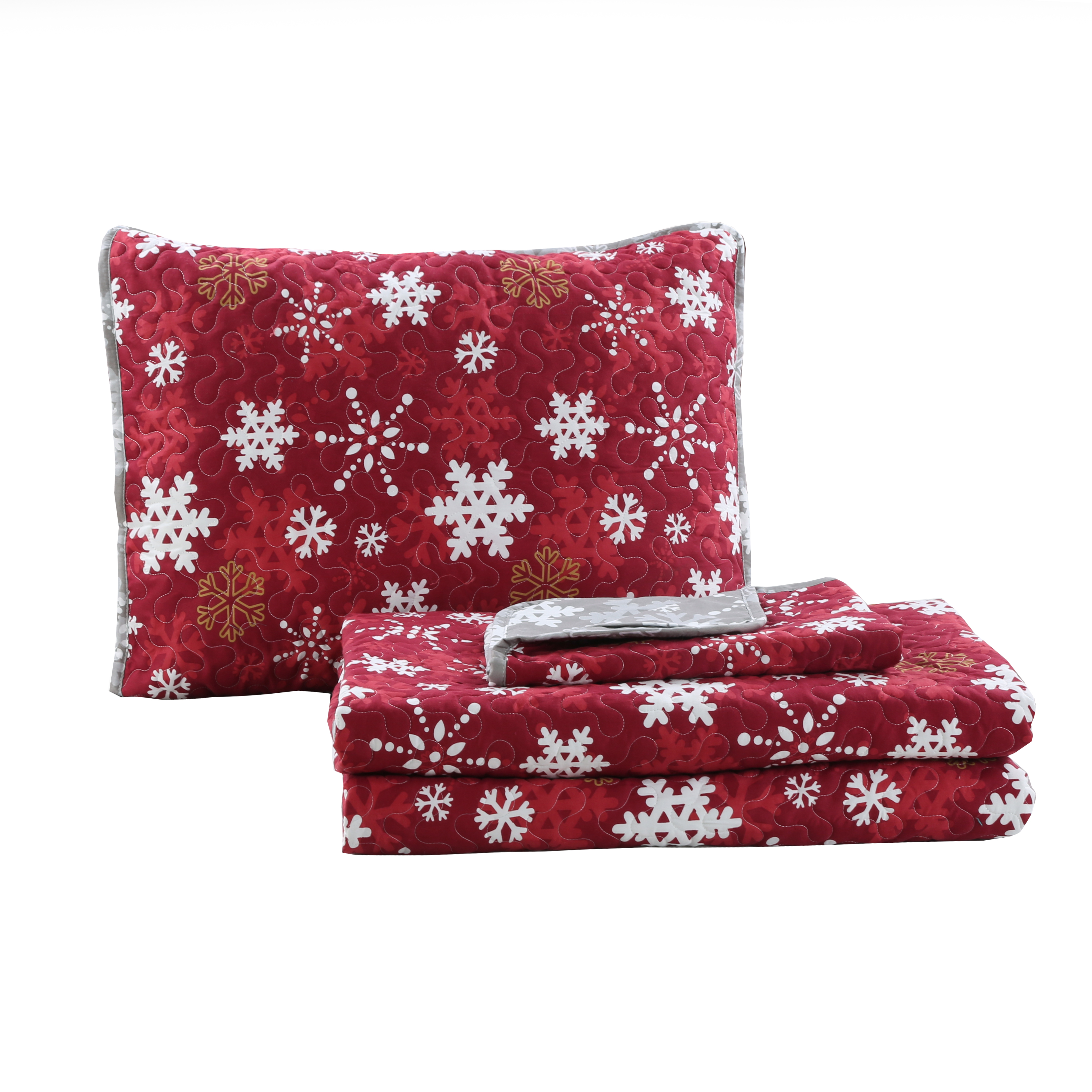 Snowflakes Red/Grey 3-piece Quilt Set Full/Queen