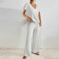 thumbnail image 4 of Pajamas for Women Set Clearance Sale Women's 2 Piece Lounge Sets Ribbed Knit Short Sleeve V Neck Pullover Tops Wide Leg Pants Spring Summer Outfits, 4 of 8