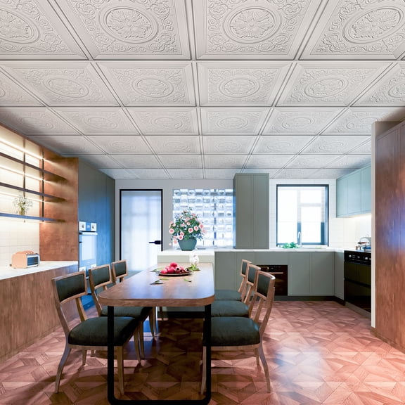 24"x24" Drop Ceiling Tiles, Waterproof Ceiling Panels, Vintage Style 3D Wall Panels,12-Pack