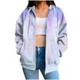 thumbnail image 3 of Aboser Zip Up Hoodies for Women Trendy Tie Dye Graphic Sweatshirt Jacket Drawstring Long Sleeve Hoodie Coat Loose Fleece Jackets with Pockets Purple S, 3 of 6