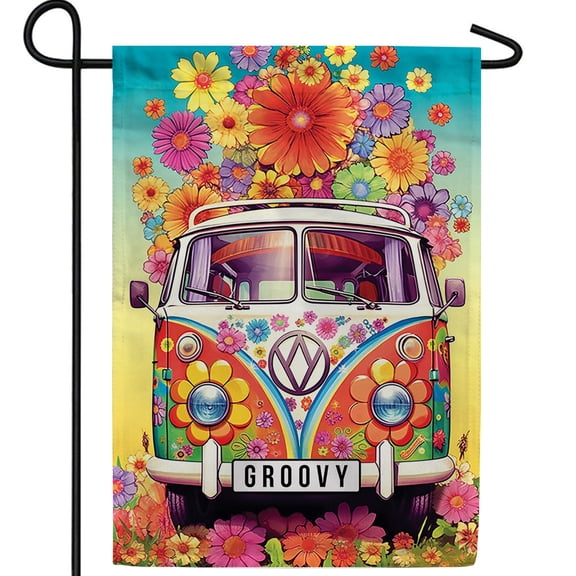 America Forever Groovy Hippie Van Garden Flag 12.5 x 18 inch Double Sided Volkswagen Bus Flower Power Peace Love Summer Retro Outdoor Yard Flag