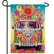 America Forever Groovy Hippie Van Garden Flag 12.5 x 18 inch Double Sided Volkswagen Bus Flower Power Peace Love Summer Retro Outdoor Yard Flag