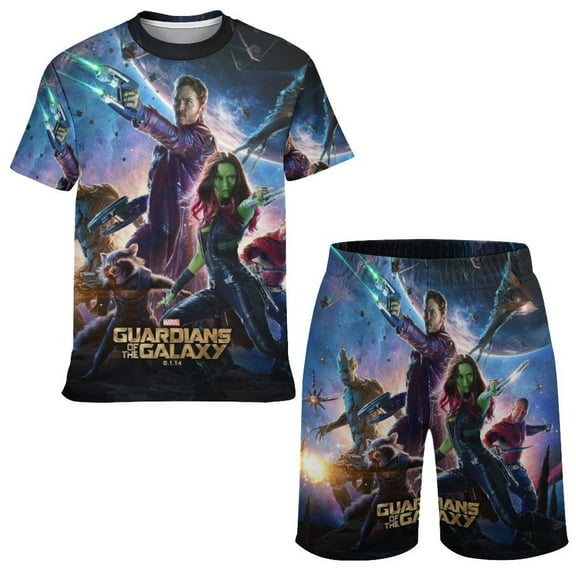 Guardians of The Galaxy Boys Short Sleeve T-Shirt And Shorts Outfit Set Activewear Mesh Short Set for Kids