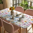 thumbnail image 3 of Easter Bunny Table Cloths for 5 Foot Rectangle Tables, Eggs Spring Daisy Retro Rabbits Country Plants Patio Waterproof Elastic Fitted Tablecloths, Washable Rectangular Table Cover for Camping, 3 of 8