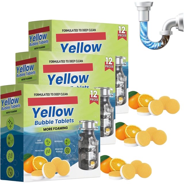Lemonblast Drain Cleaner Tablets, Yellow Bubble Tablets – Blockage Remover, Foaming Bubble Tablet, Sink Pipe Cleaning Tablet for Deep Clean Pipes & Kitchen Drain