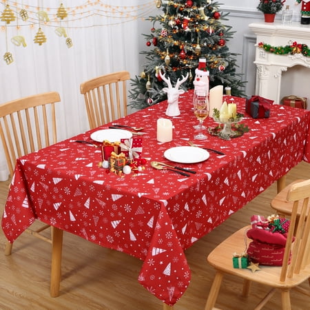 

CAROMIO Tablecloth Red Rectangle Waterproof Holiday Xmas Tree Table Decorations for Home Dining Party Indoor Outdoor 60x120 inch