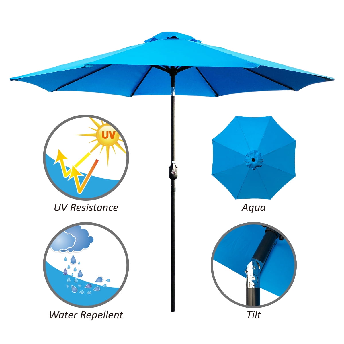 AbbLe 9 Feet Crank & Tilt Patio Umbrella-Aqua