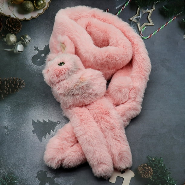 Bufanda de felpa para mujer, babero de animales de dibujos animados a la moda, bufanda de conejo gruesa de terciopelo para otoño e invierno Wmkox8yii jkg3825