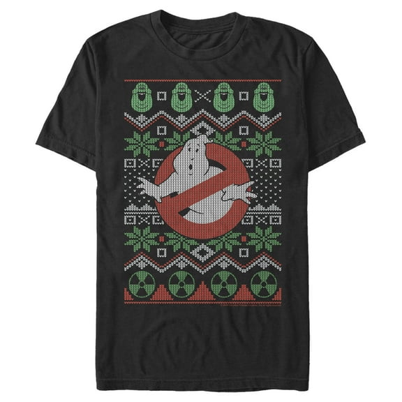 Men's Ghostbusters Ugly Christmas Logo  Graphic Tee Black Medium