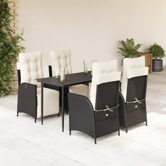 vidaXL 5 Piece Patio Dining Set with Cushions Black Poly Rattan