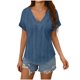 thumbnail image 3 of Mujeres Manga Larga Tops Moda Color Sólido Blusa de Lino con Botones Decorativos Y Rayas Cuello Redondo, Casual 3/4 Manga Tee para la Primavera Trajes Diarios, 3 of 6