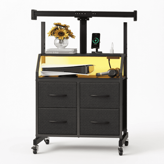 Rolling TV Stand with Mount & 4 Fabric Drawers for 32-75 inch TVs