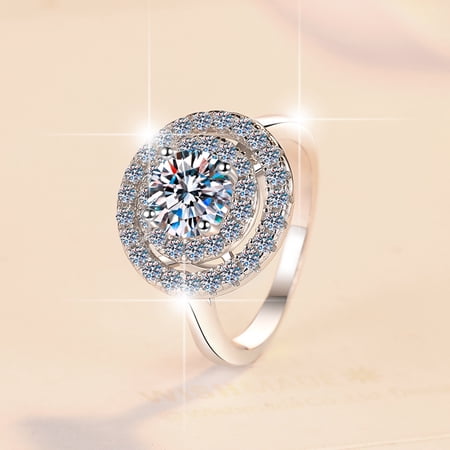 AEN S925 Sterling Silver Ring Women's Fashion Hot Sale Simulation 18K Gold Plated Ring 1 Karat Moissanite