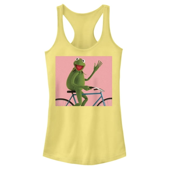 Junior's The Muppets Kermit Bike Wave  Racerback Tank Top Banana X Small