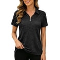 thumbnail image 2 of BXJX Womens Cotton Polo Shirts, Collared V Neck Short Sleeve Summer Golf Tops Black Size M, 2 of 7