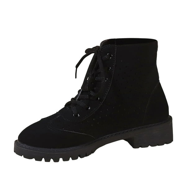 NECHOLOGY Botas Mujer Adulto Femenino Zapatos Botines para mujer Botas de tacón grueso con cordones de terciopelo de color sólido transpirables retro de moda para mujer (Black, 9)