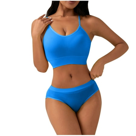 Summer Savings Clearance! Ynynloco Women s Spaghetti Straps Wireless Sports Bras with High Waisted Panty Comfy Seamless Workout 2 Piece Yoga Lingerie Set