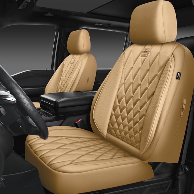 Fundas para asientos de coche CAR PASS con ribetes de piel sintética de lujo, color beige