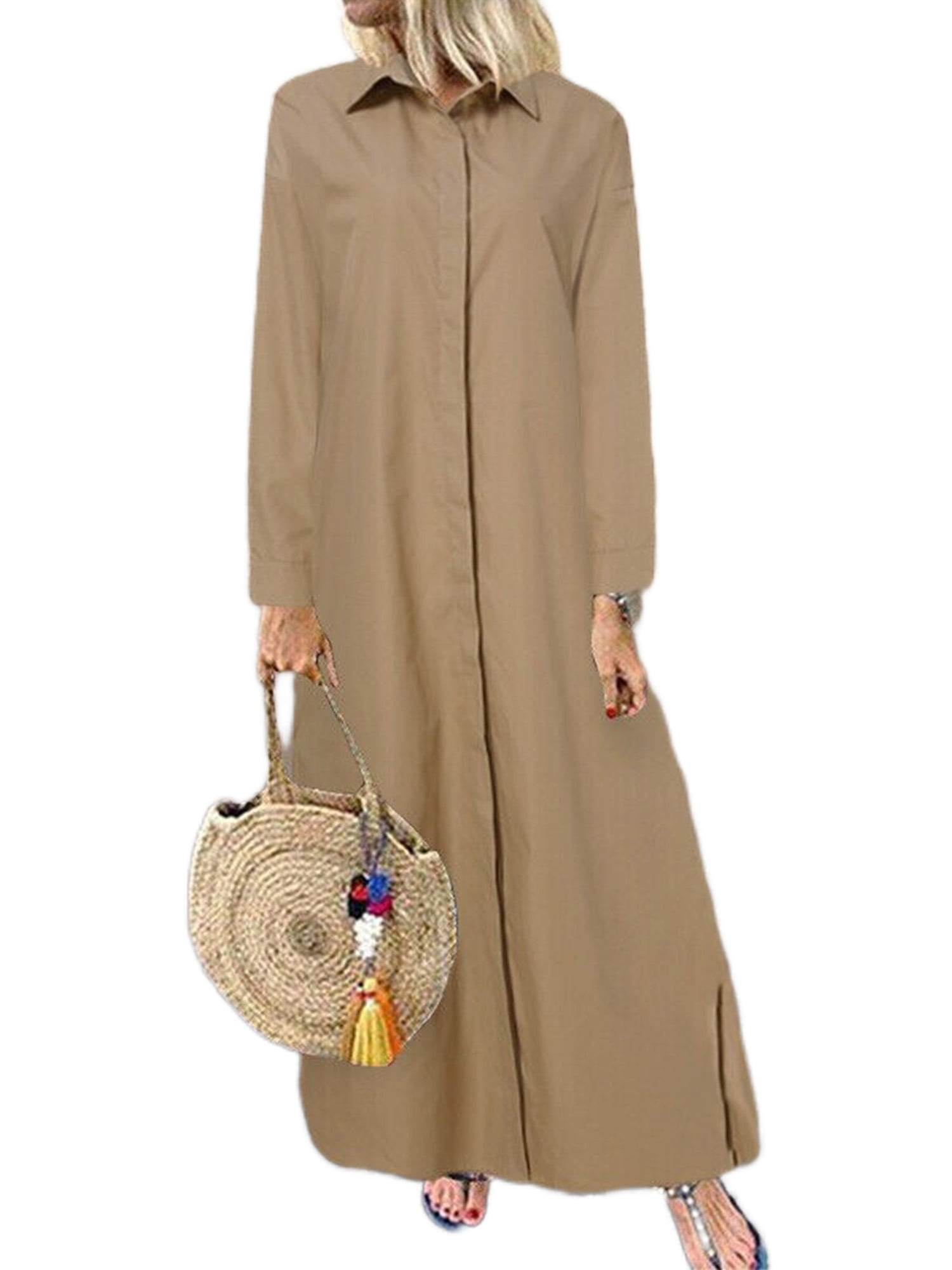 Avamo Women Midi Dresses Long Sleeve Shirt Dress Lapel Casual