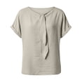 thumbnail image 5 of LEKODE Linen Blend Tops for Women Roll Up Sleeve Blouses Short Sleeve Shirts Oversized T-shirts Mexican Shirts Vintage Tshirts Lace Top Cute Loose Fit Basic Tees Khaki Xxl, 5 of 5
