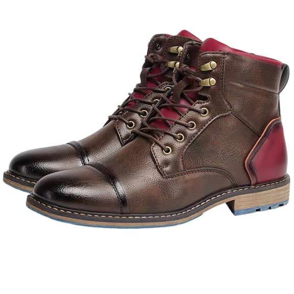 Men's Vintage Motorcycle Boots - Leather Biker Boots, Lace-Up Ankle Work Boots, Retro Moto-Style Casual Footwear, Rugged Combat & Engineer Boots