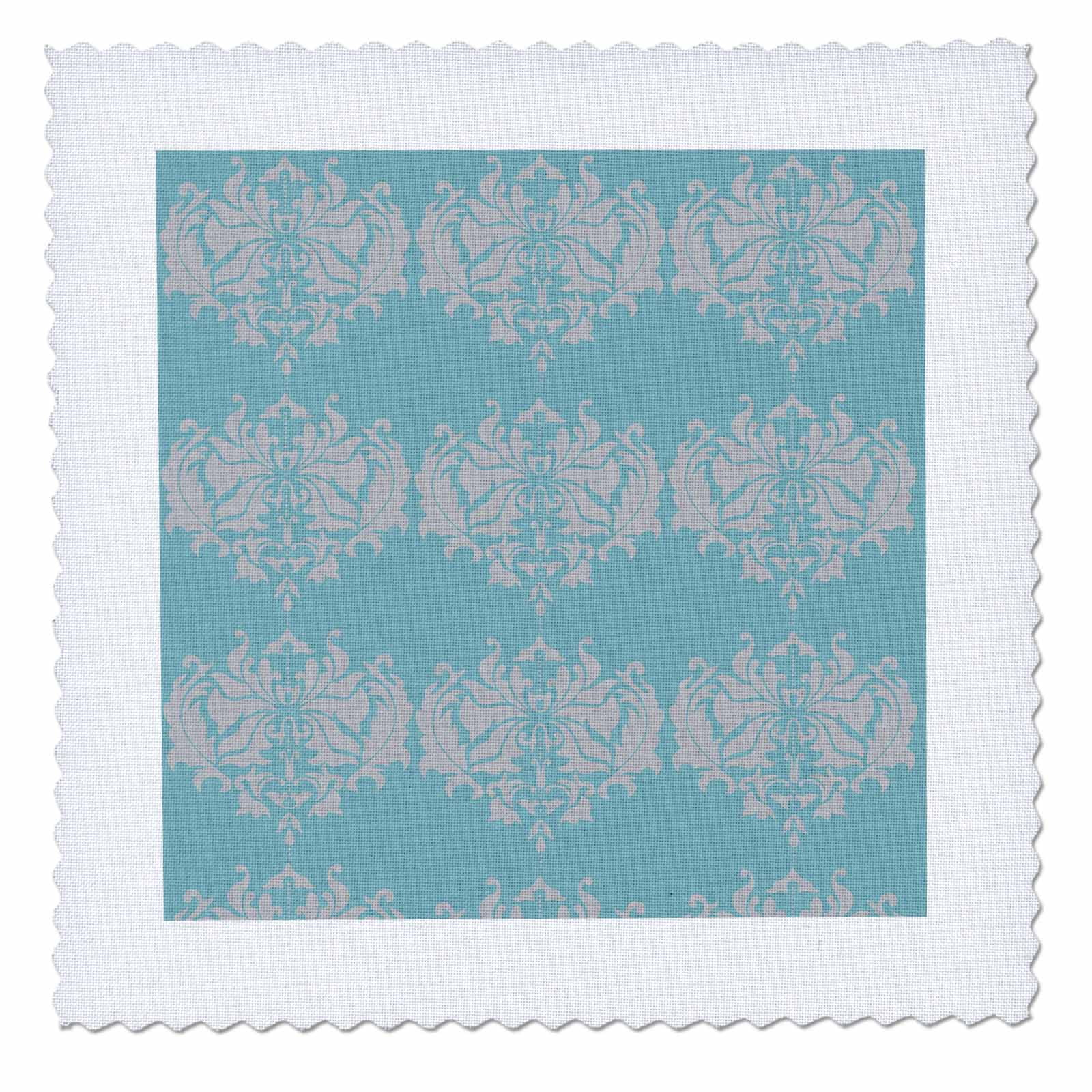 3dRose Gray On Light Blue Damask Pattern Quilt Square, 10 by 10inch