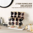 thumbnail image 6 of Sunglass Organizer, 2-Tier Glasses Holder Stand for 16 Pairs of Eyewear, Sunglasses Display Rack with Wood Base for Nightstand, Desk, Dresser, Bedroom, 6 of 8