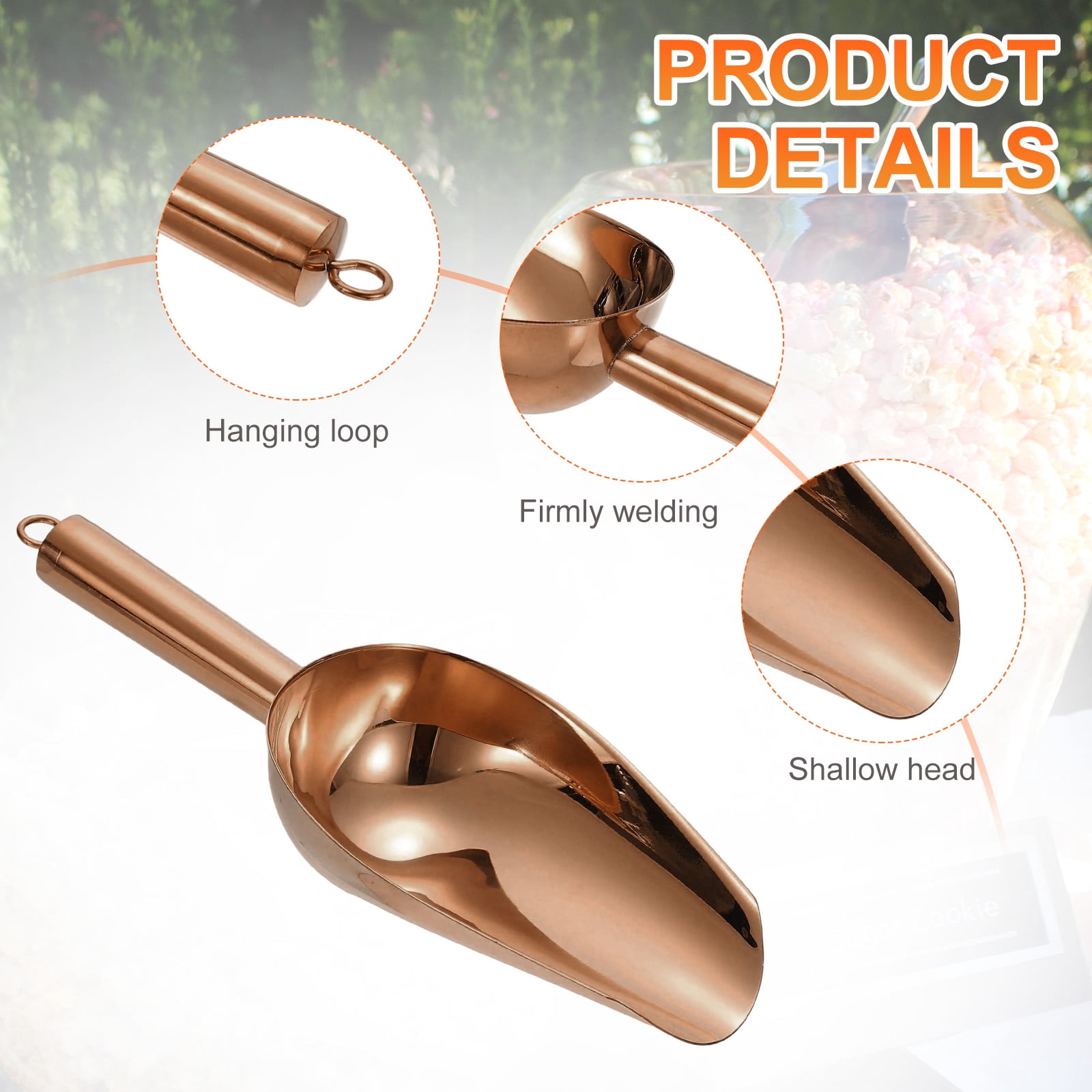 2pcs Metal Ice Scoop, 9.8" x 3.5"Stainless Steel Ice Scooper for Home Bar Use, Rose Gold