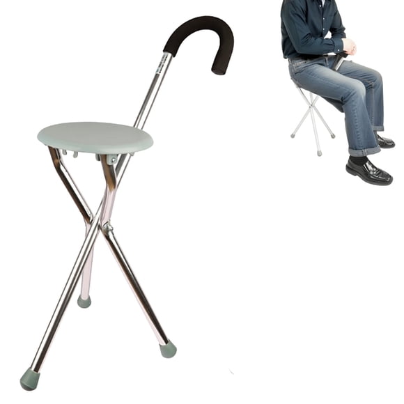 Bastón Plegable con Asiento para Adultos Mayores - Bastón Ortopédico, Portátil y Ligero para Viaje, Soporta hasta 90 Kg (Color del Mango Puede Variar)